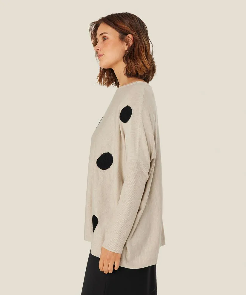 1008636 MaFanasi Polka Dot Sweater - Light Beige Melange