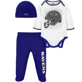 3-Piece Baby Boys Ravens Bodysuit, Footed Pant, & Cap Set