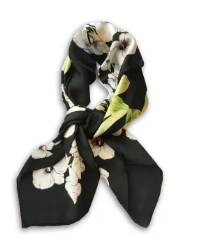 70cm x 70cm Square Scarf Black Lime Orchid Flower Scarf Thin Silky Womens Summer Spring