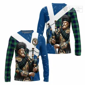 Abercrombie Tartan Long Sleeve T-Shirt with Family Crest Scottish Bagpiper Vibes