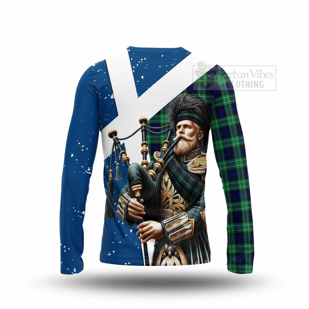 Abercrombie Tartan Long Sleeve T-Shirt with Family Crest Scottish Bagpiper Vibes