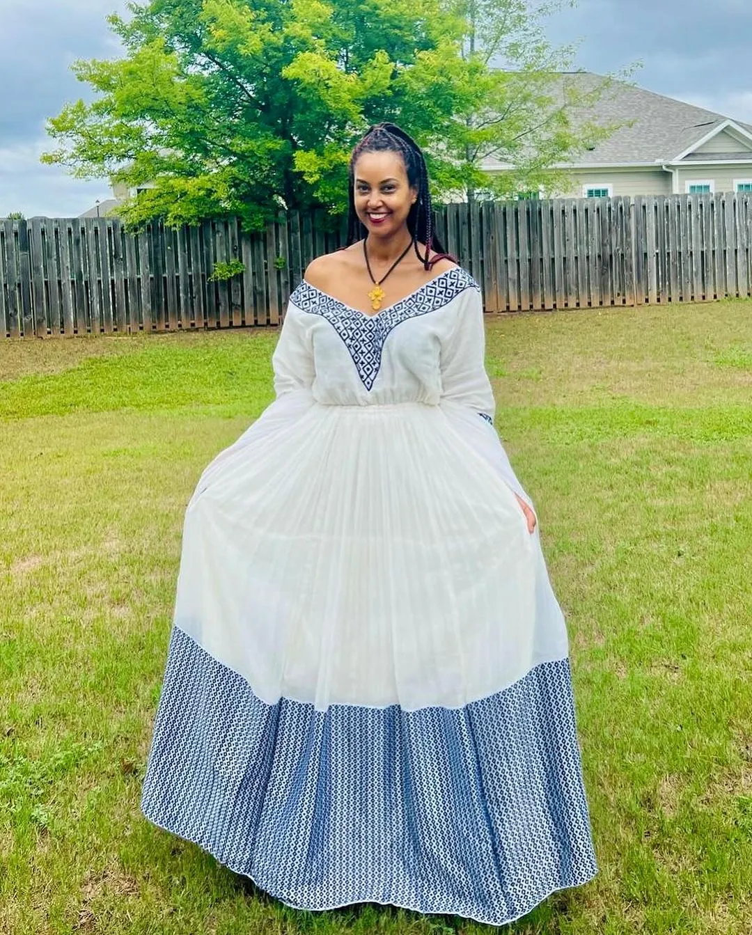 Adorable Look with Blue Traditional Ethiopian Dress: Habesha Dress for Events Big and Small