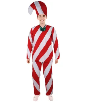 Adult Men's Celebration Red & White Candy Cane Costume Set | Suitable for Halloween | Flame-retardant Synthetic Fabric