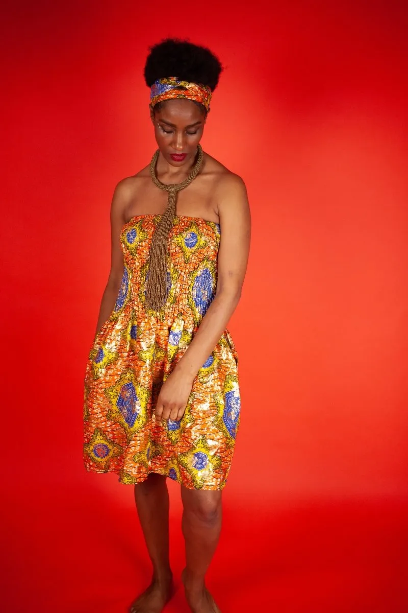 African Dress in Metallic Gold Print