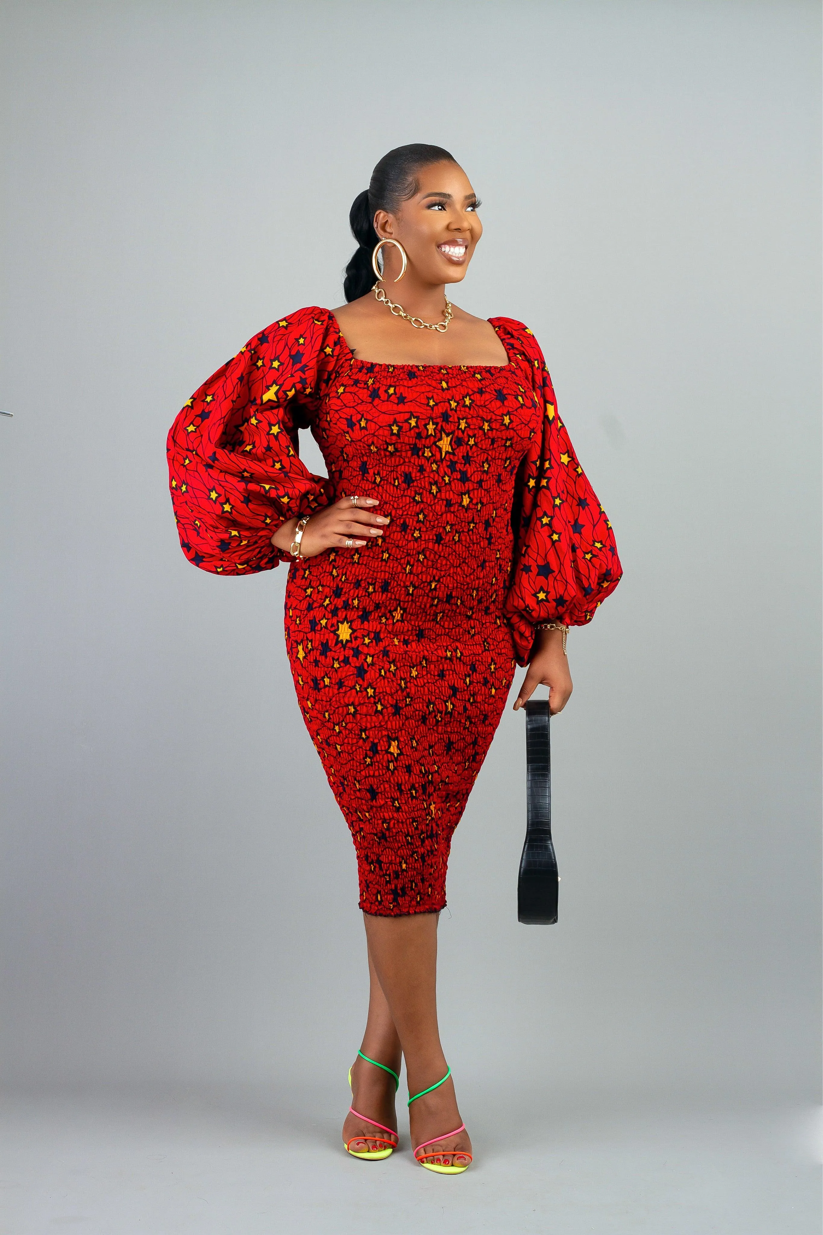 African Print Yetunde Smoky Bodycon Midi Dress | Amazin Apparels