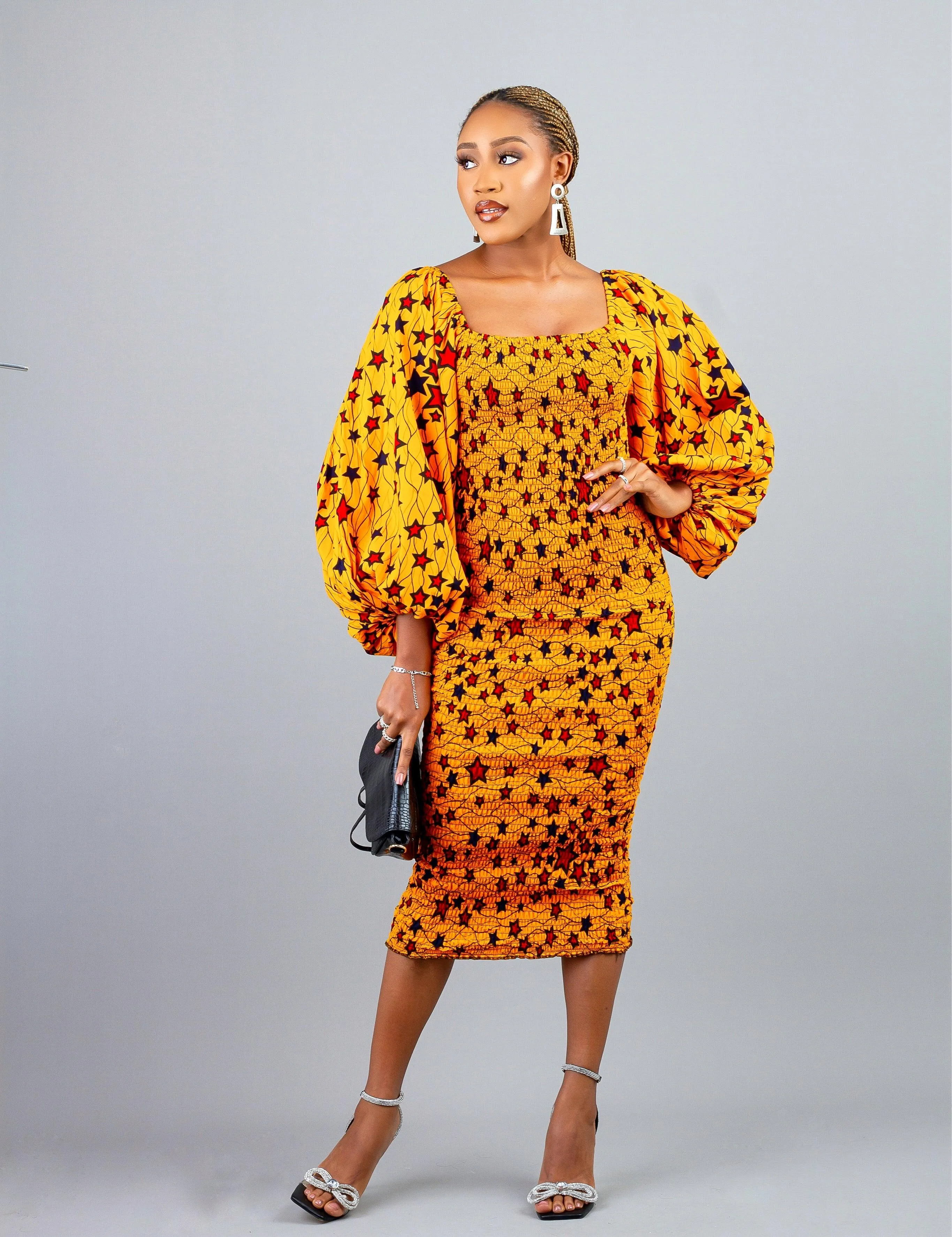 African Print Yetunde Smoky Bodycon Midi Dress | Amazin Apparels