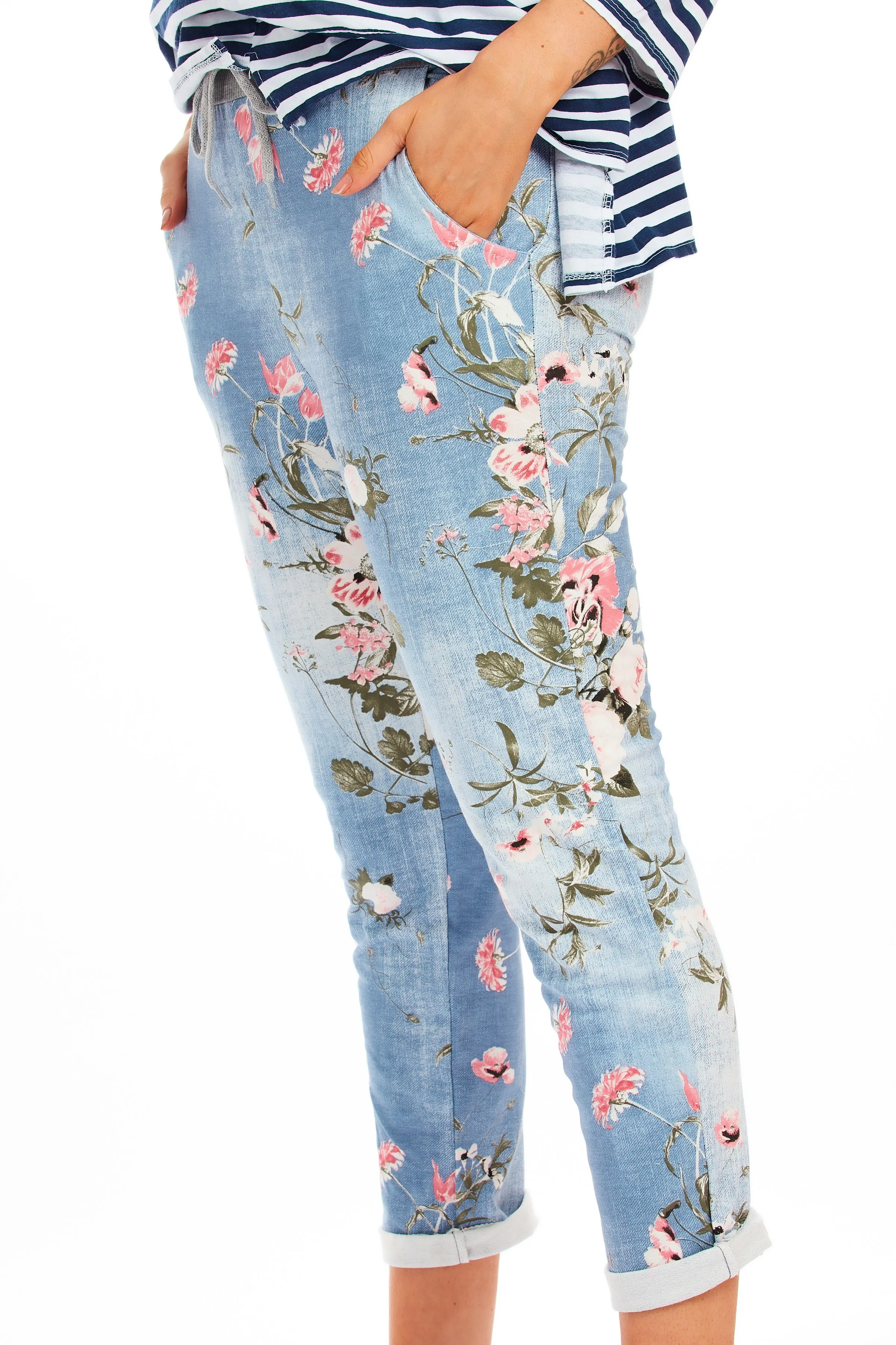 Alice Joggers - Floral Light Wash Joggers