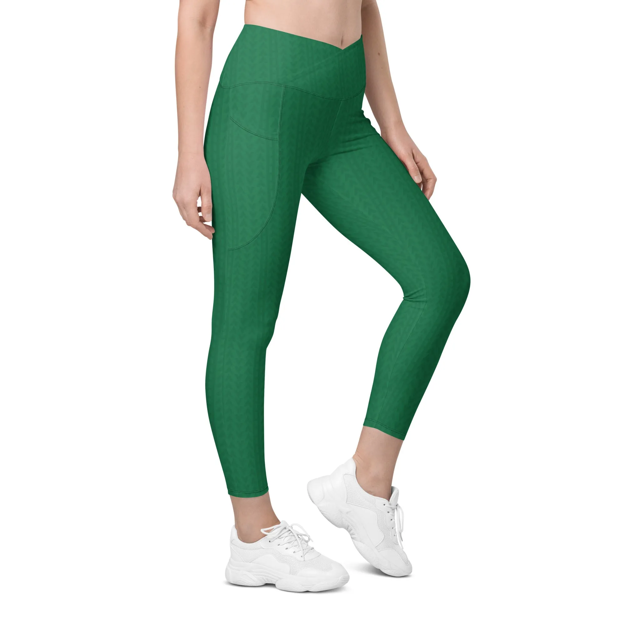 Amazon Green High Waisted Crossover Leggings with Pockets