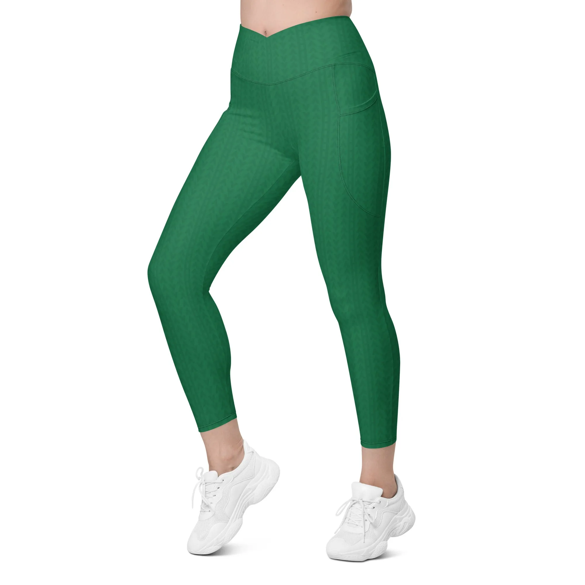 Amazon Green High Waisted Crossover Leggings with Pockets