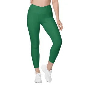 Amazon Green High Waisted Crossover Leggings with Pockets