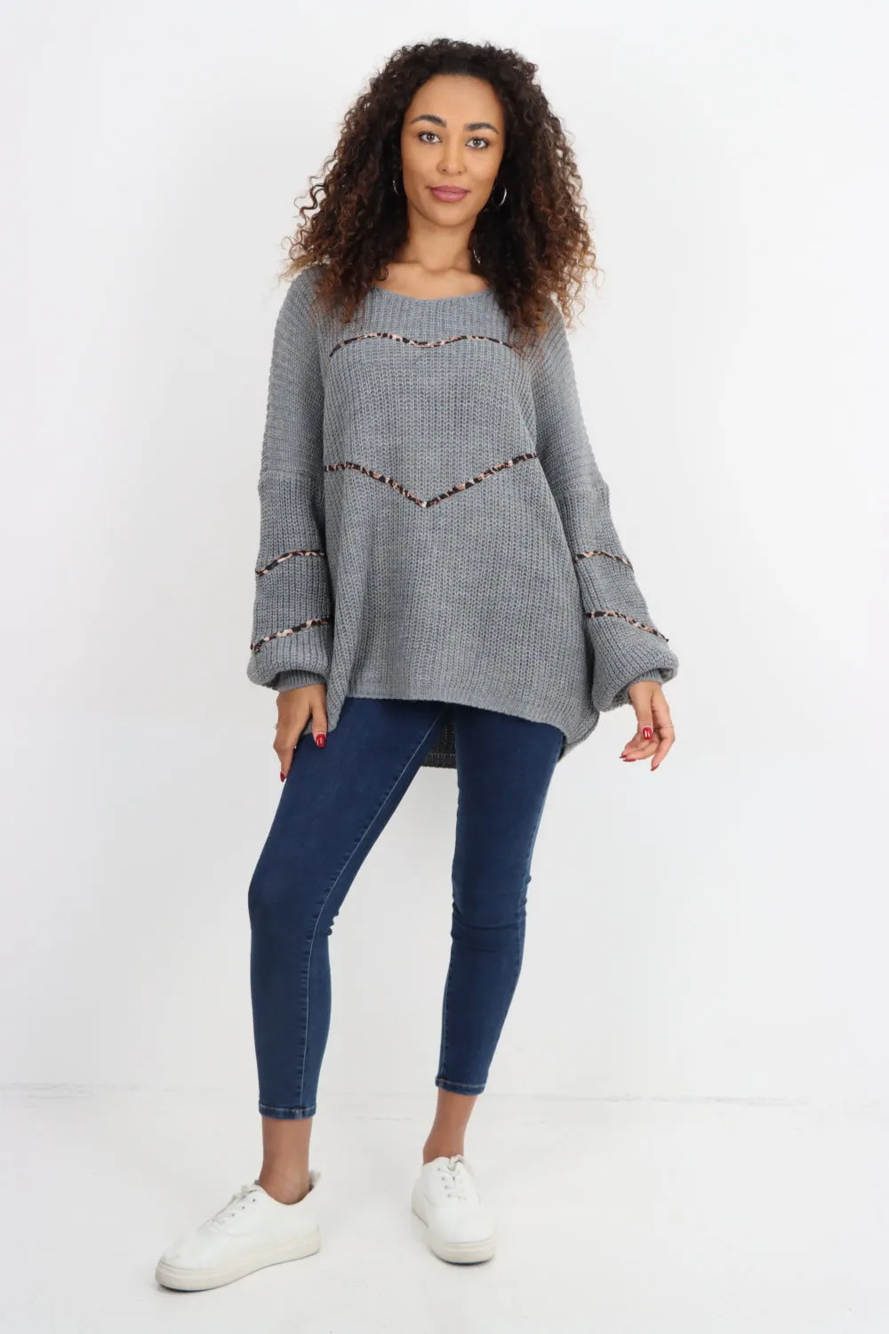 Animal Print Heart Outline  Oversized  Jumper Top