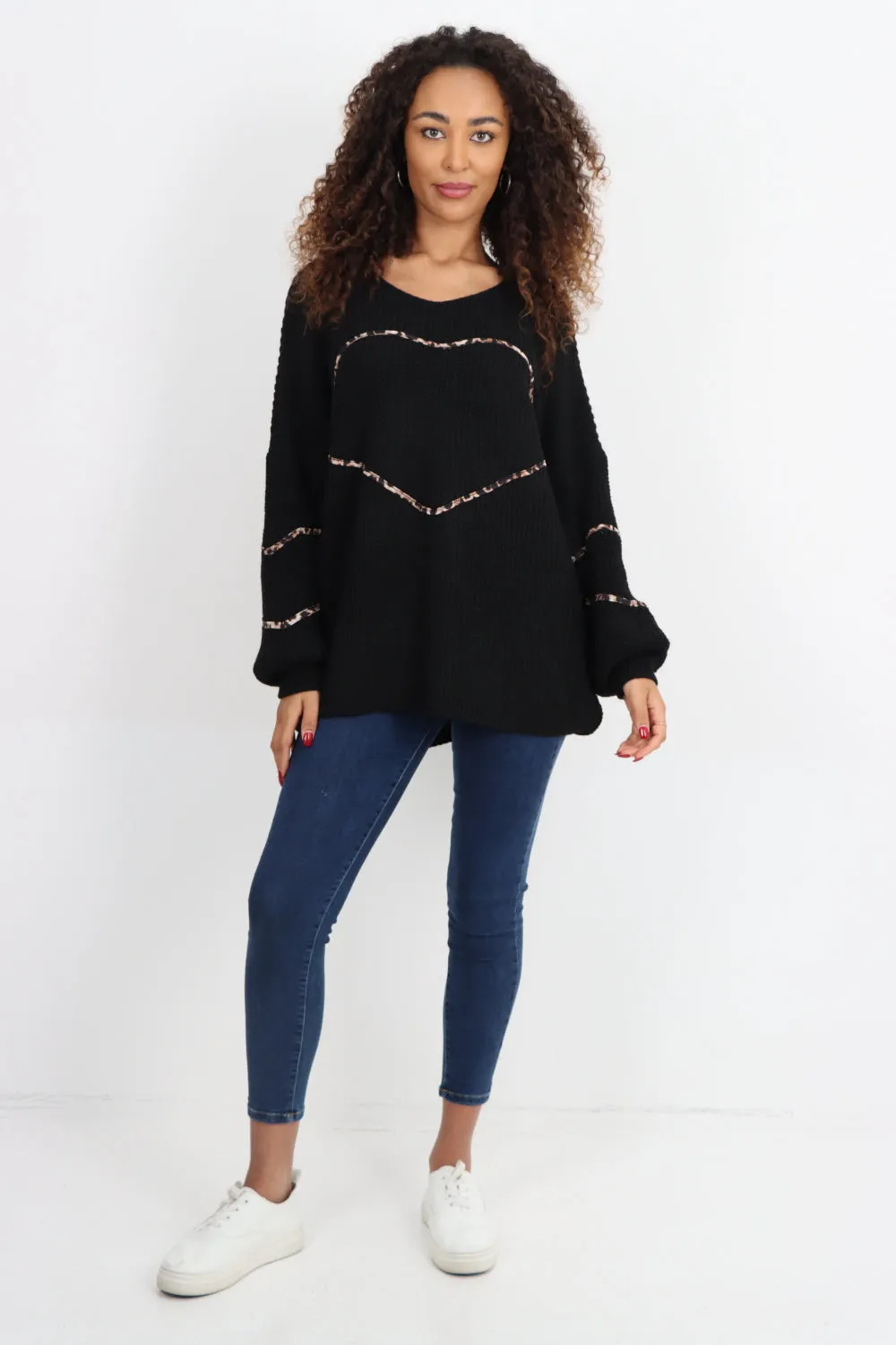 Animal Print Heart Outline  Oversized  Jumper Top