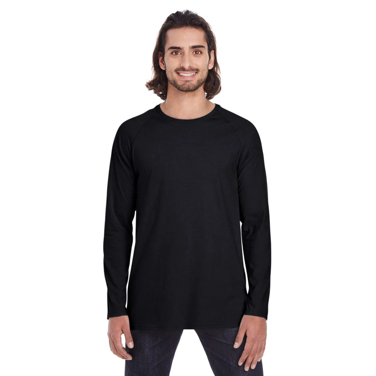 Anvil Men's Black Lightweight Long & Lean Raglan Long Sleeve T-Shirt