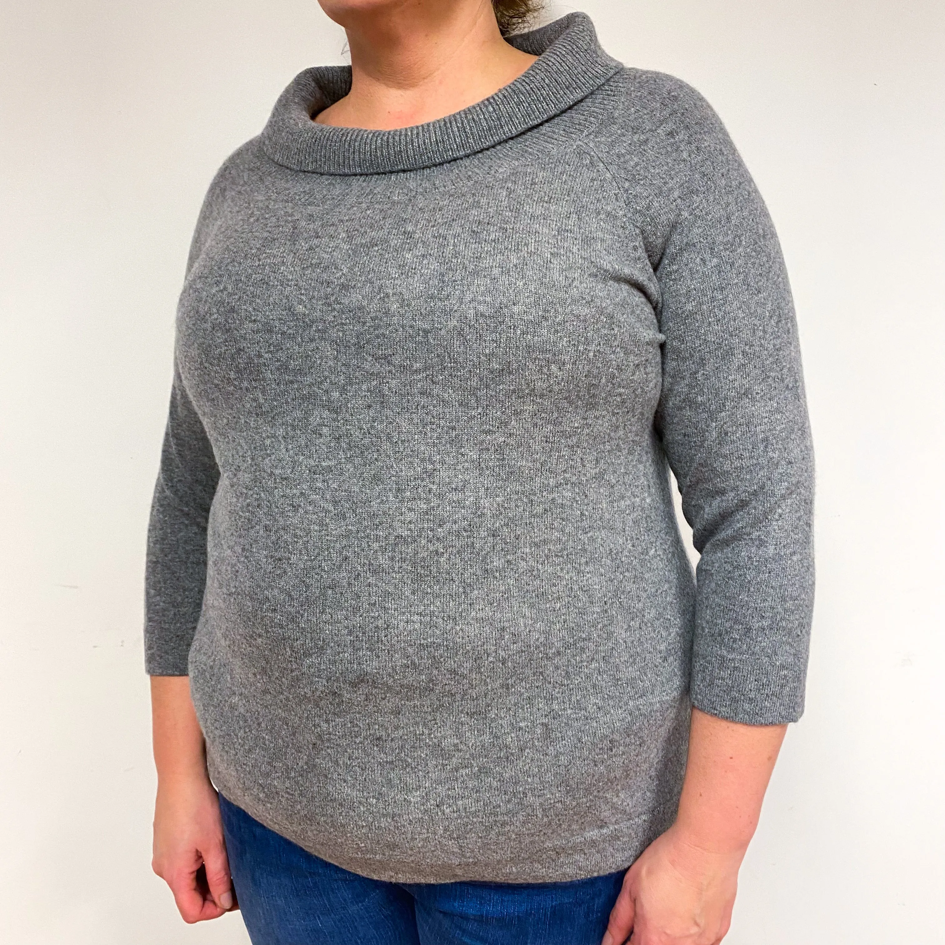 Ash Grey Cashmere Funnel Neck Jumper Extra Large