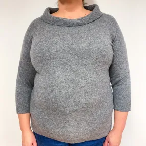 Ash Grey Cashmere Funnel Neck Jumper Extra Large