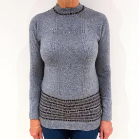 Ash Grey Hem Detailed Cashmere Turtle Neck Jumper Medium