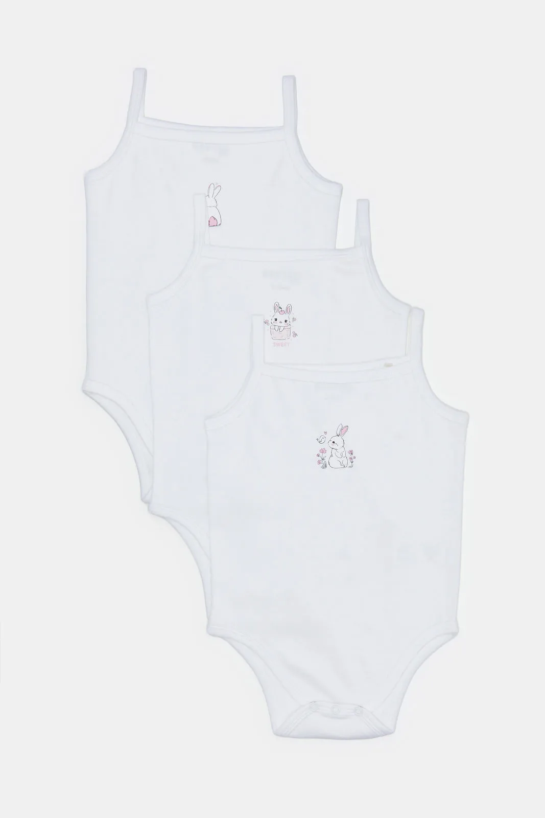 Babies White Printed Bodysuit Set (Pack Of 3)