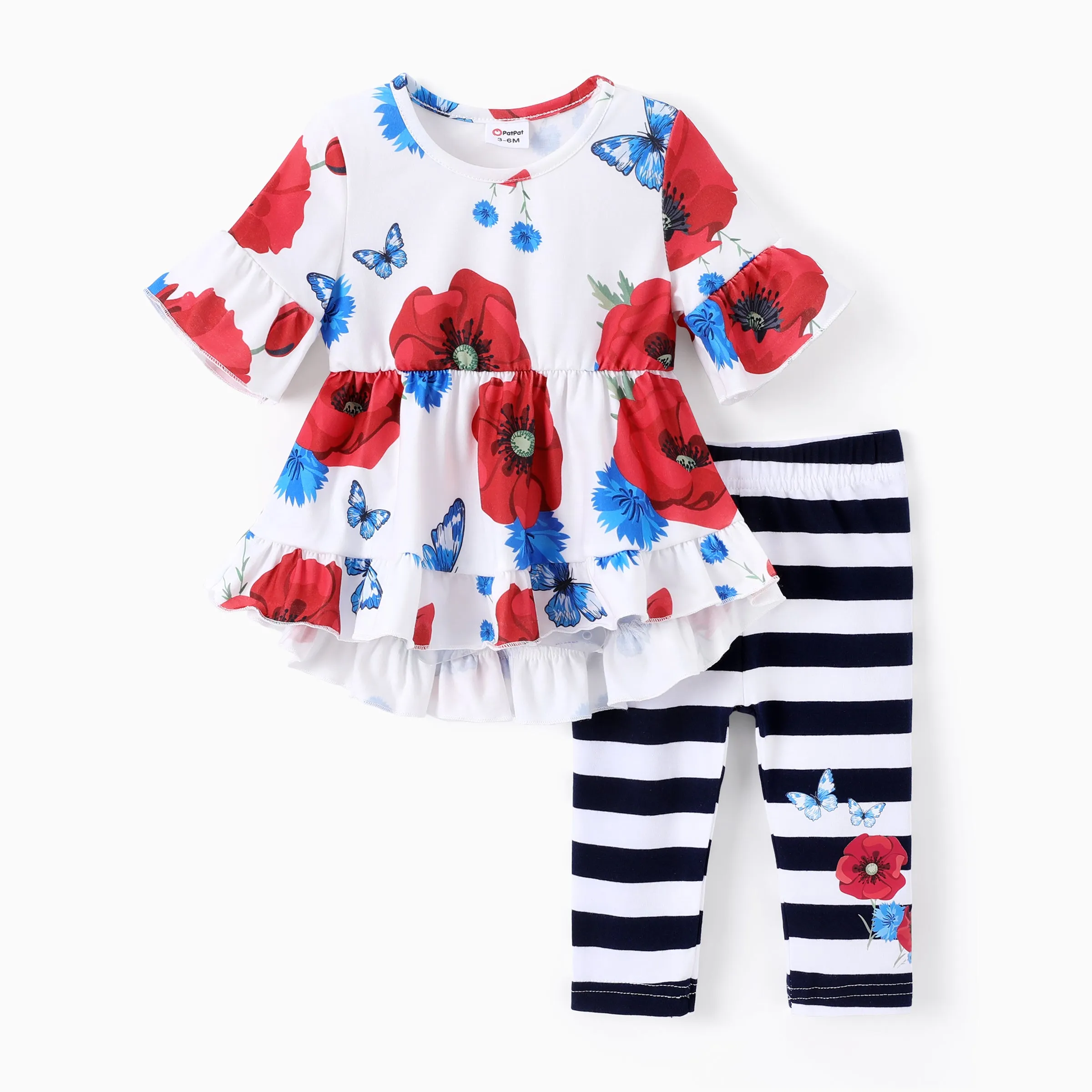 Baby/Kid 2pcs Sweet FloralTop and Striped Leggings Set