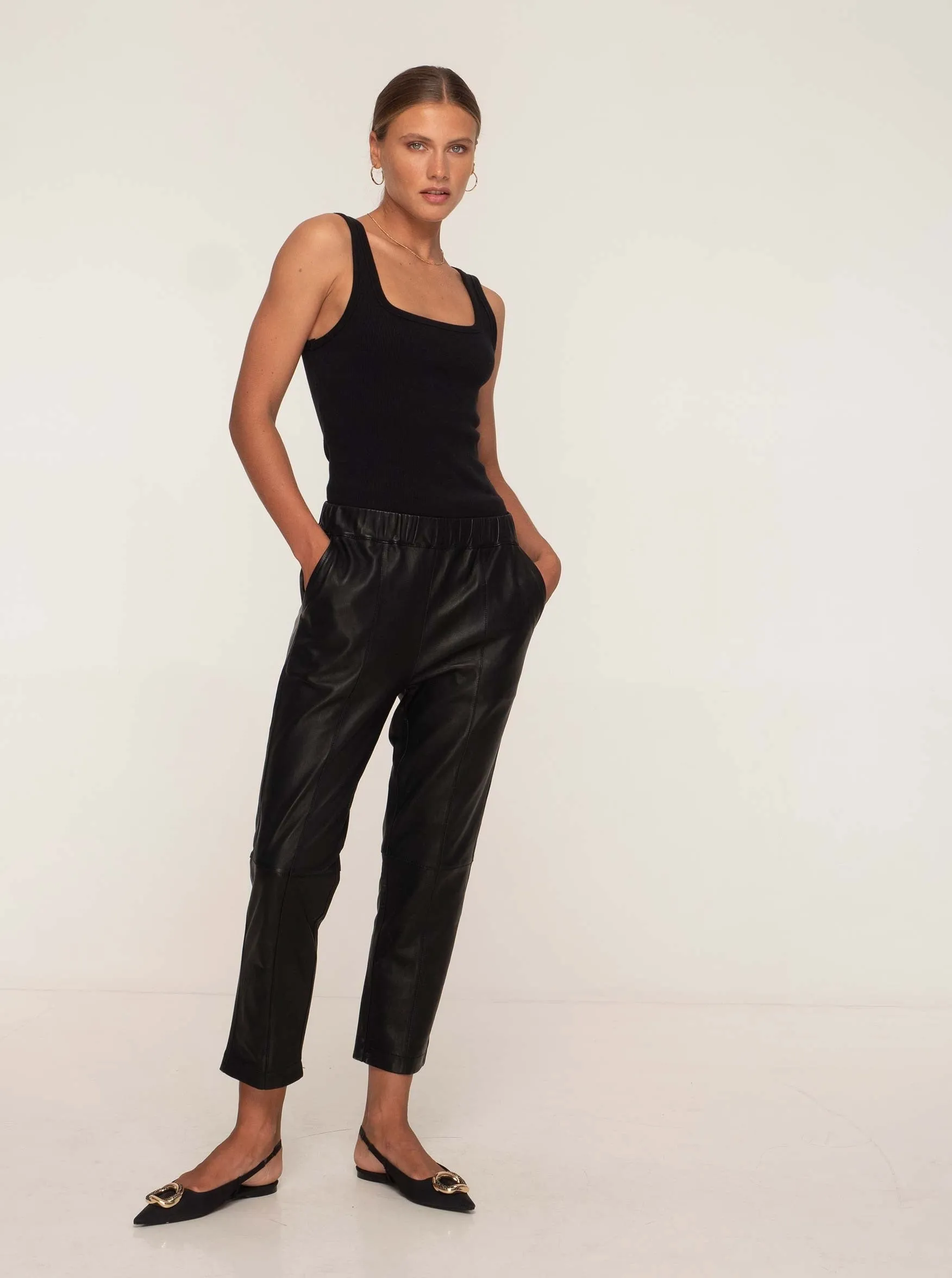 BIANCA LEATHER JOGGER - BLACK