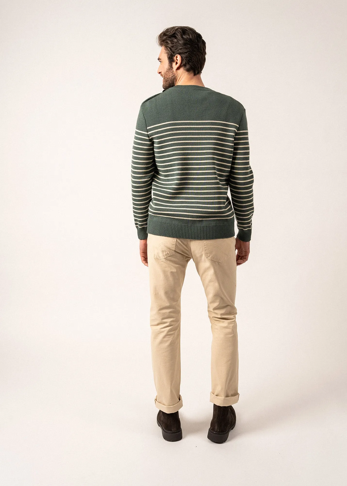 Binic striped sailor jumper - regular fit, in pure new wool (VEGETAL/ECRU)