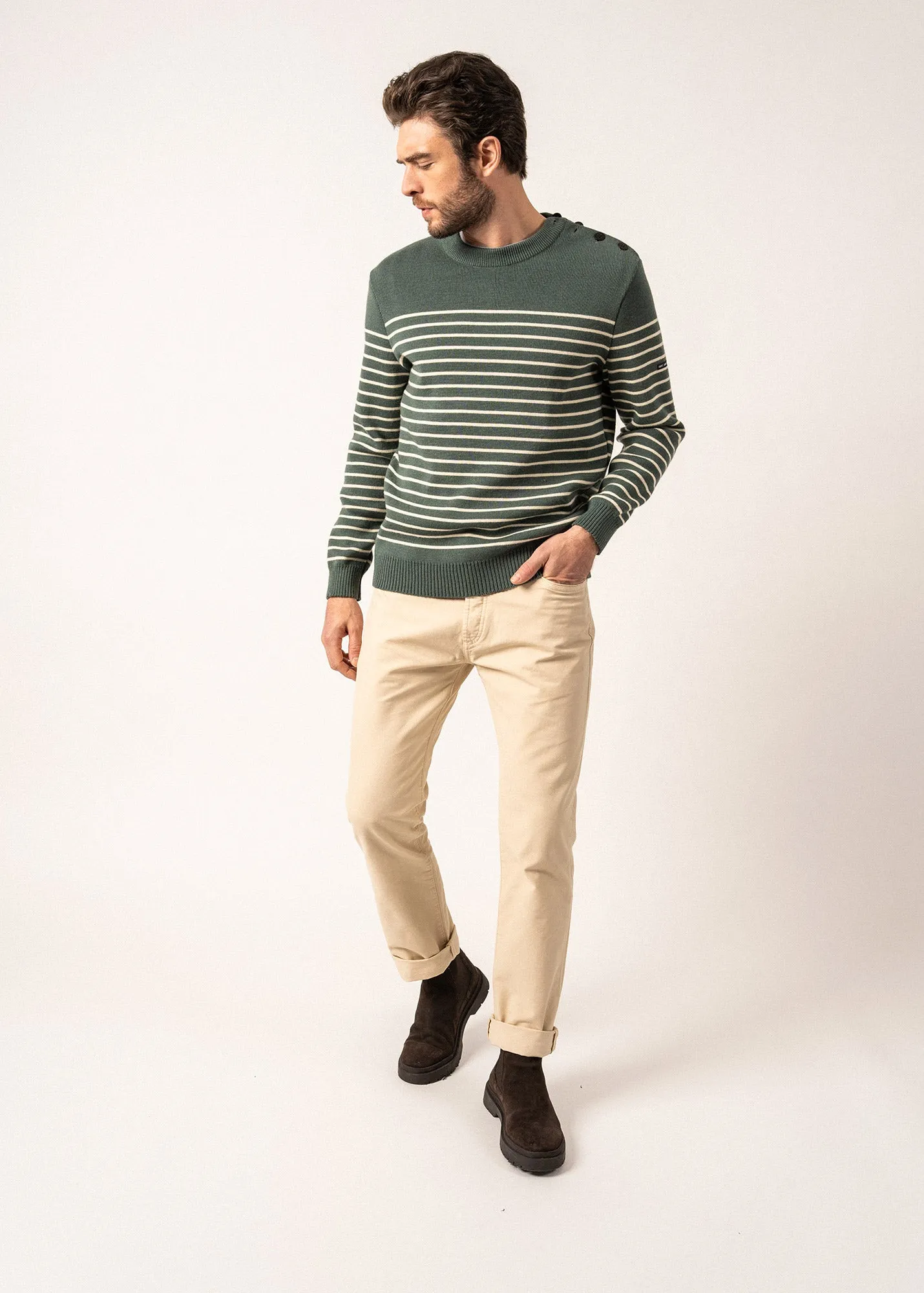 Binic striped sailor jumper - regular fit, in pure new wool (VEGETAL/ECRU)