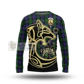 Blair Tartan Long Sleeve T-Shirt with Family Crest Celtic Wolf Style