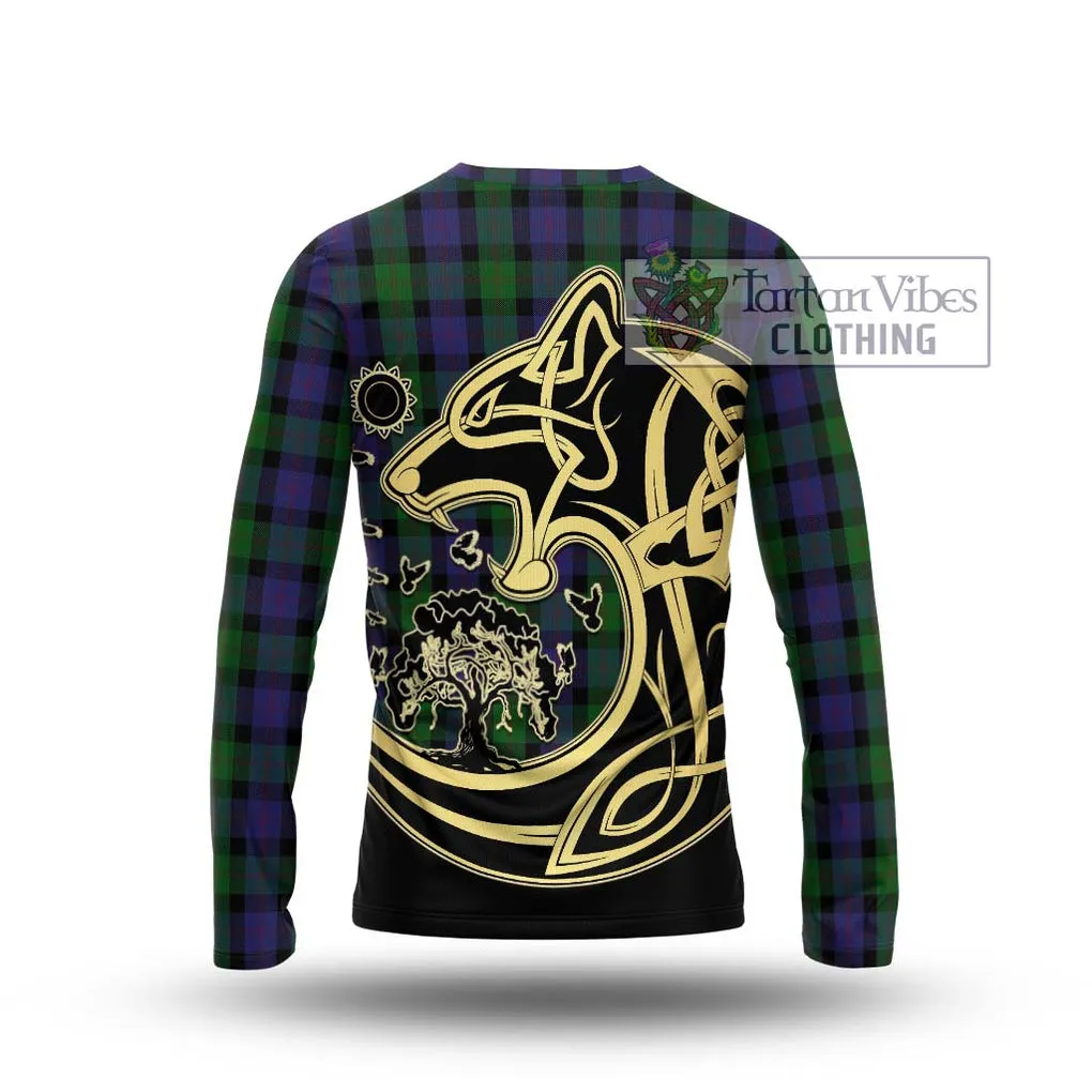 Blair Tartan Long Sleeve T-Shirt with Family Crest Celtic Wolf Style