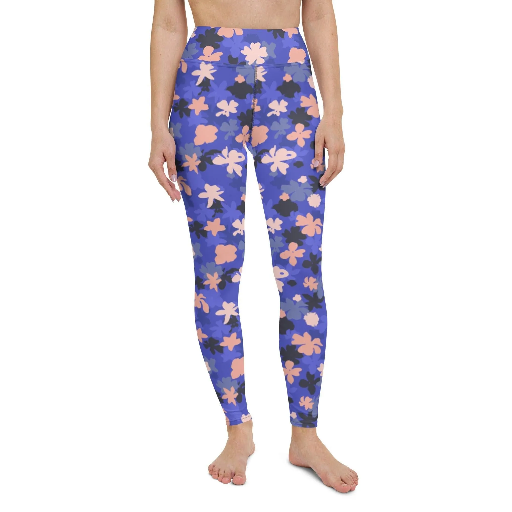 Blue Floral Women's High-Waisted Yoga Pants