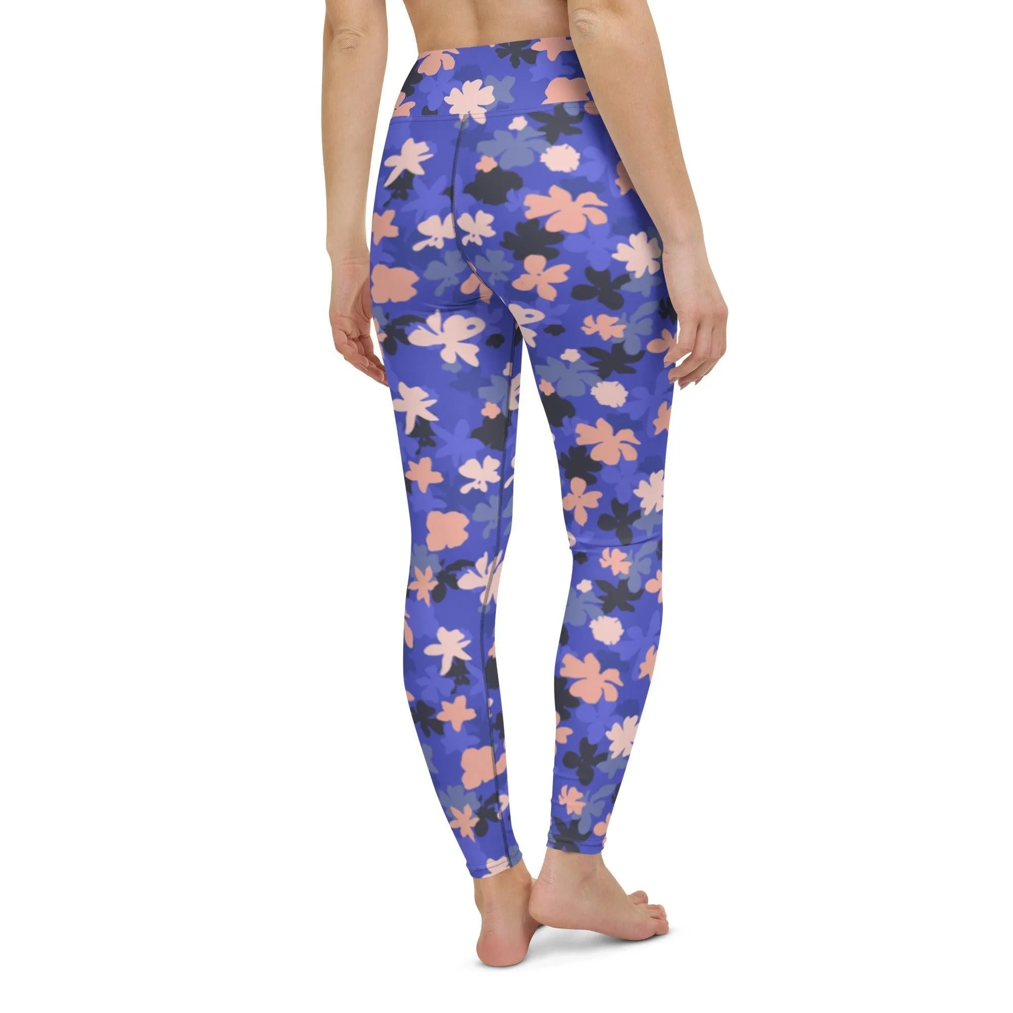 Blue Floral Women's High-Waisted Yoga Pants