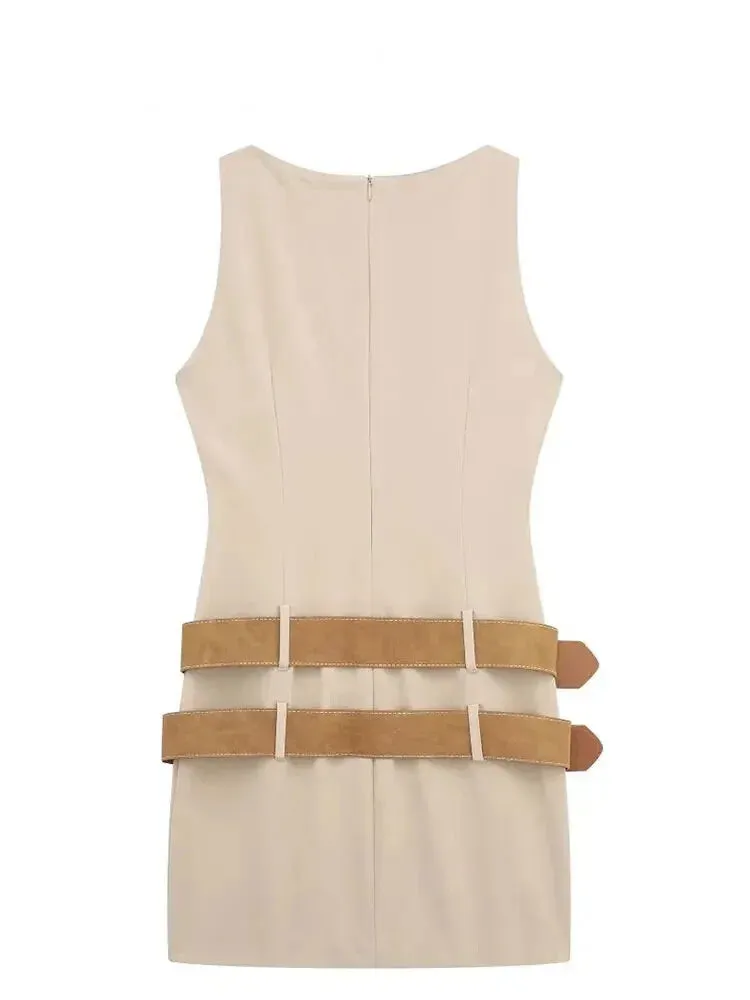 Bodycon Mini Dress with Double Belts for Summer Cocktail Parties