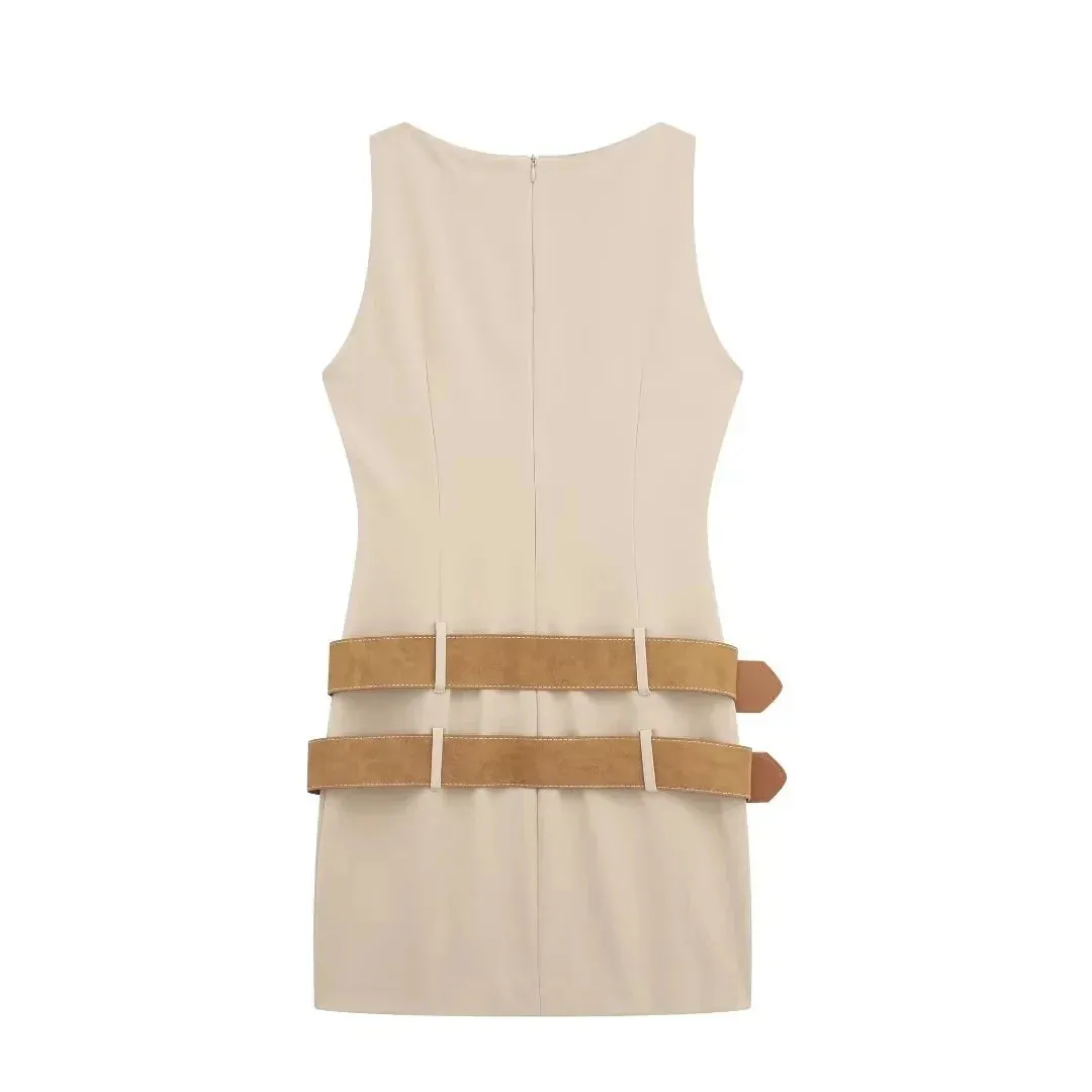 Bodycon Mini Dress with Double Belts for Summer Cocktail Parties