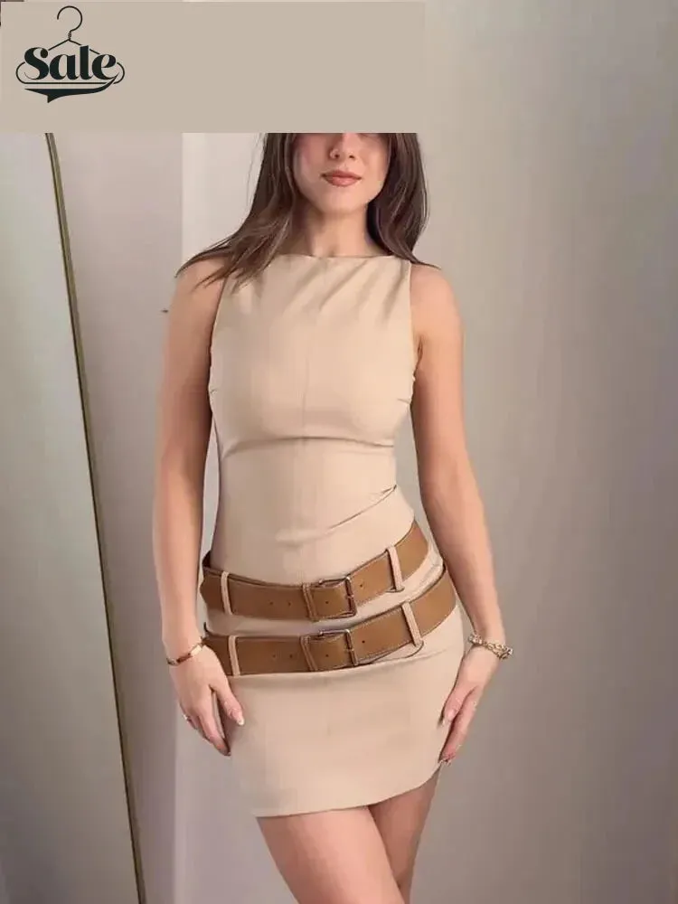 Bodycon Mini Dress with Double Belts for Summer Cocktail Parties