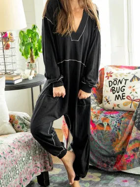 Bohemian Hooded Maxi Dress with Contrast Stitch