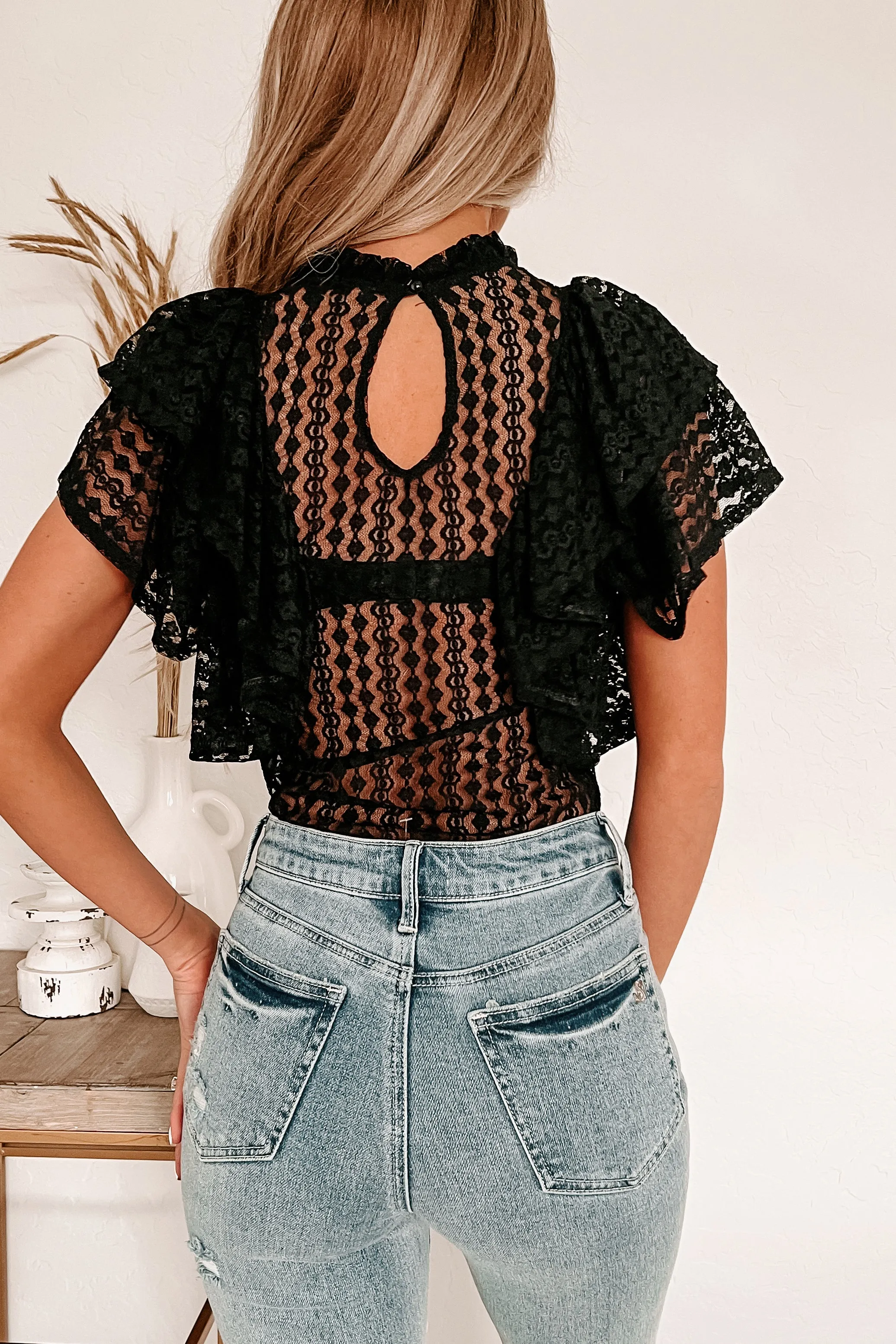 Bold Soul Ruffled Lace Bodysuit (Black)