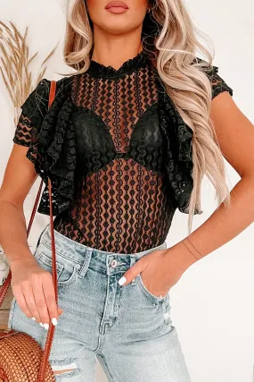 Bold Soul Ruffled Lace Bodysuit (Black)