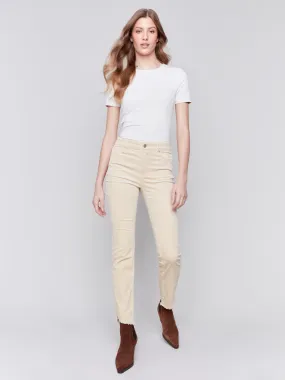 Bootcut Corduroy Pants With Asymmetrical Hem - Natural