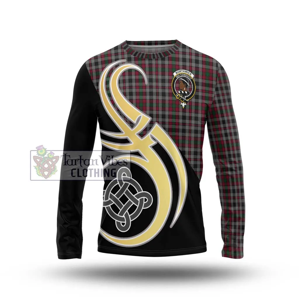 Borthwick Tartan Long Sleeve T-Shirt with Family Crest and Celtic Symbol Style