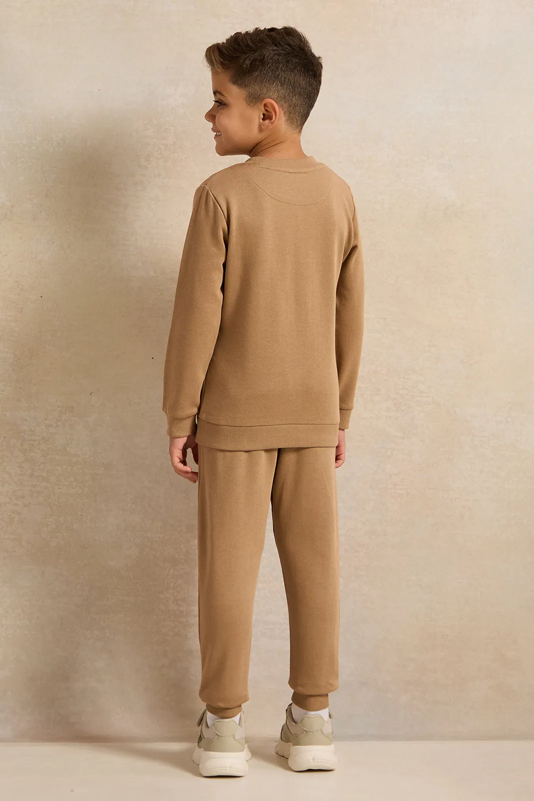 Boys Brown Crew Neck Jogging Set (2 Piece)