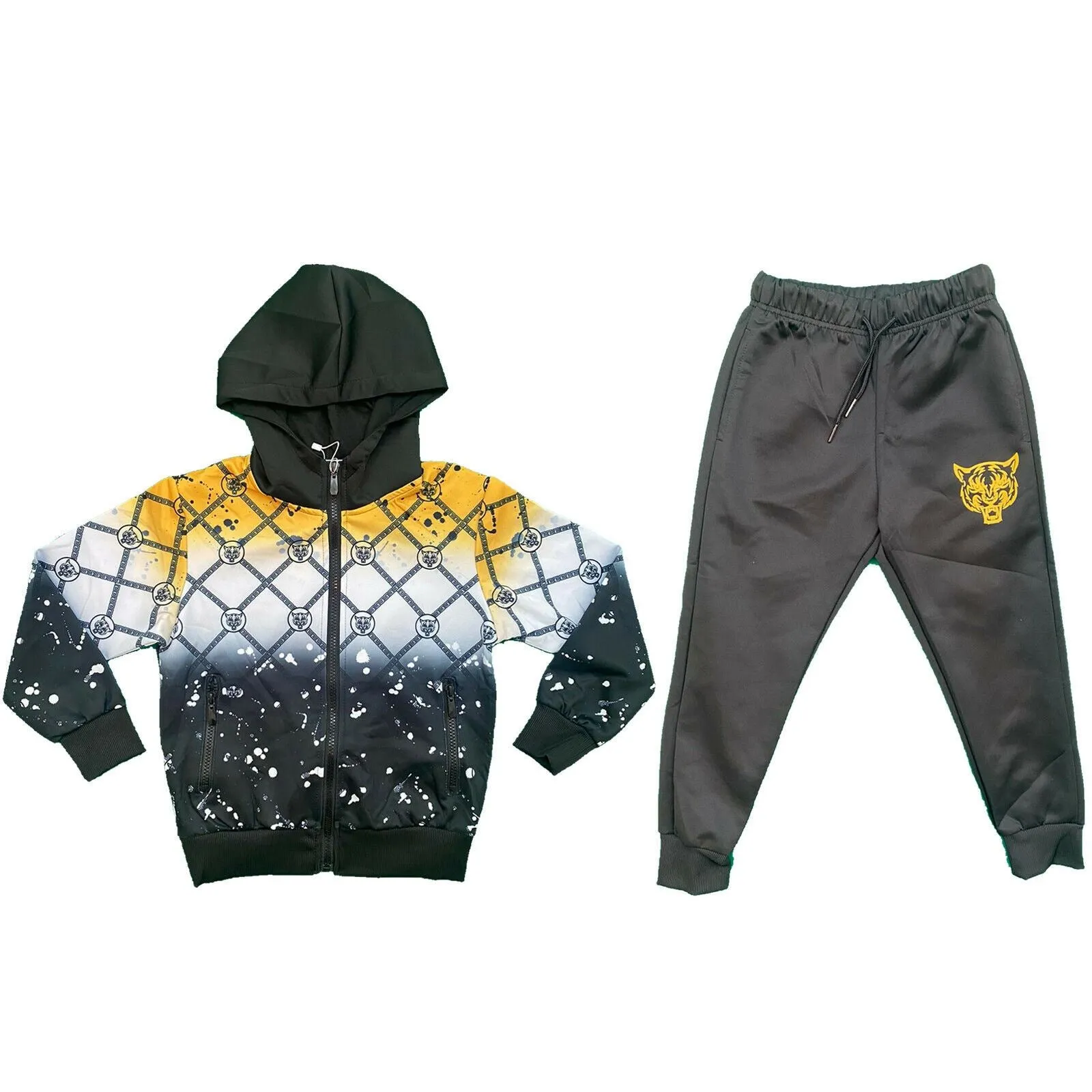 Boys Kids Tiger Chain Print Tracksuit Jacket Joggers Jogging Bottoms Sports Gym