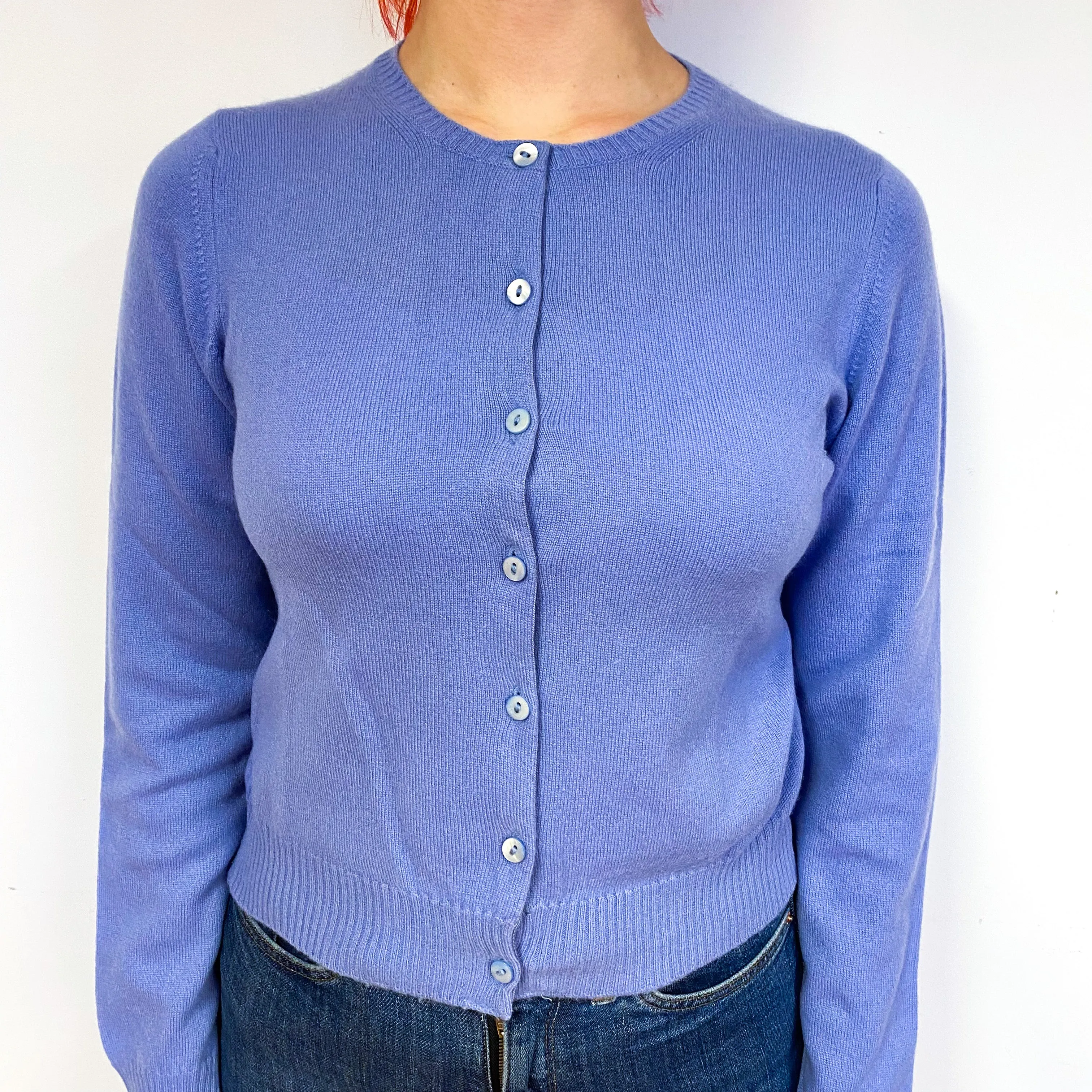 Brora Purple Blue Cashmere Crew Neck Cardigan Small