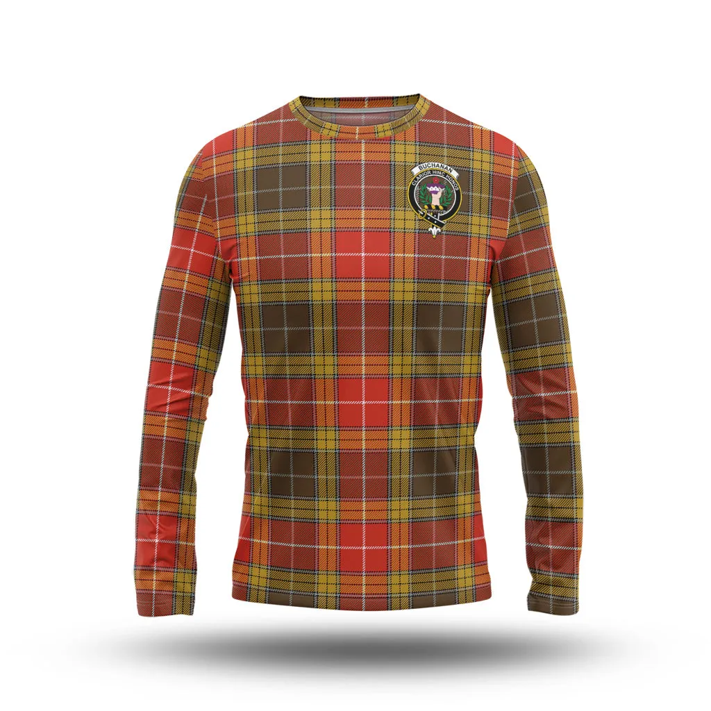 Buchanan Old Set Weathered Tartan Long Sleeve T-Shirt with Family Crest