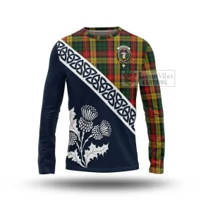 Buchanan Tartan Long Sleeve T-Shirt Featuring Thistle and Scotland Map