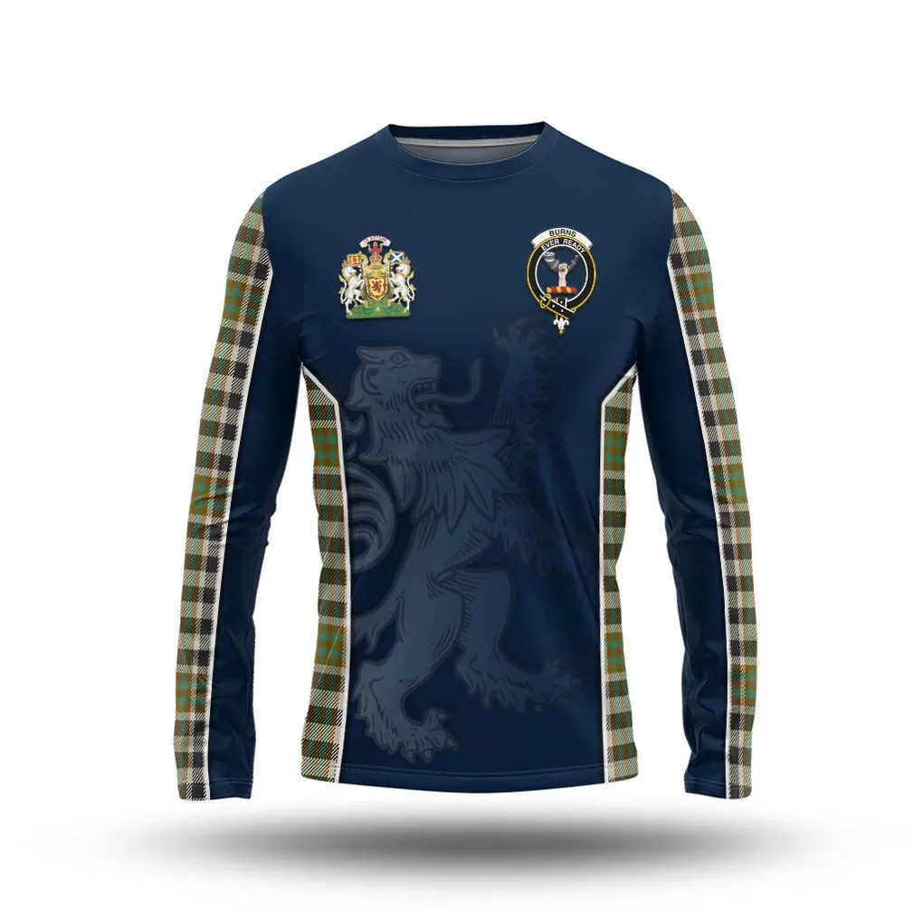 Burns Check Tartan Long Sleeve T-Shirt with Family Crest and Lion Rampant Vibes Sport Style