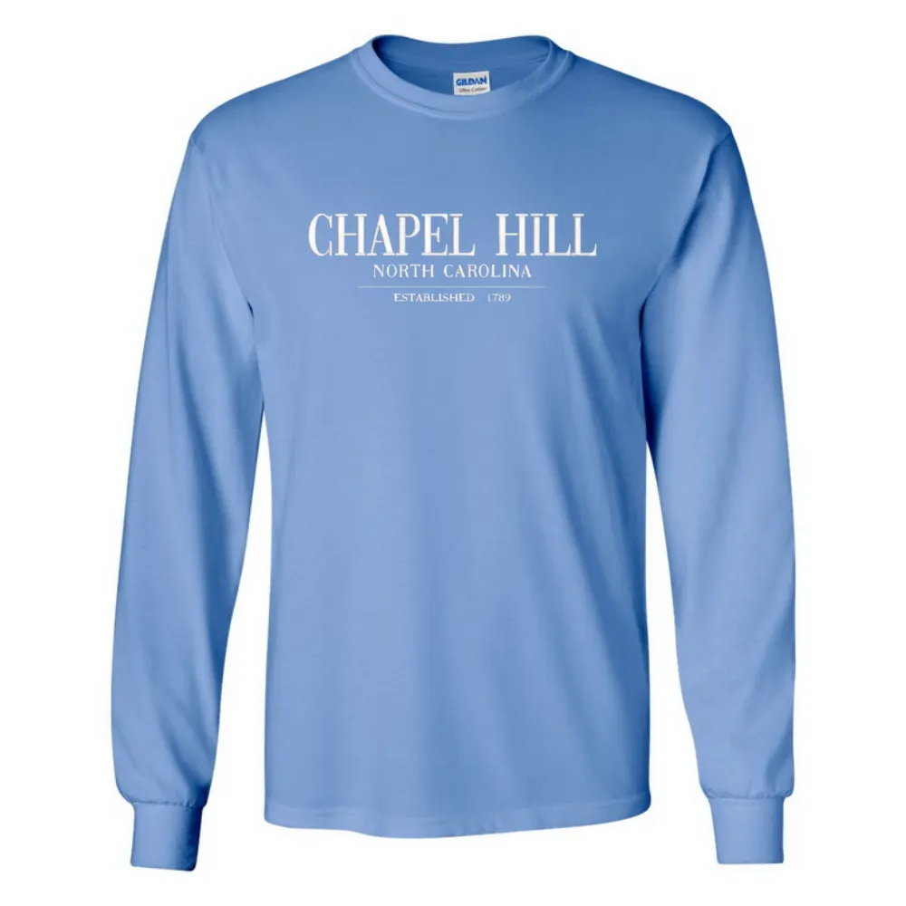 Chapel Hill North Carolina Blue Chill Embroidered Long Sleeve T-Shirt