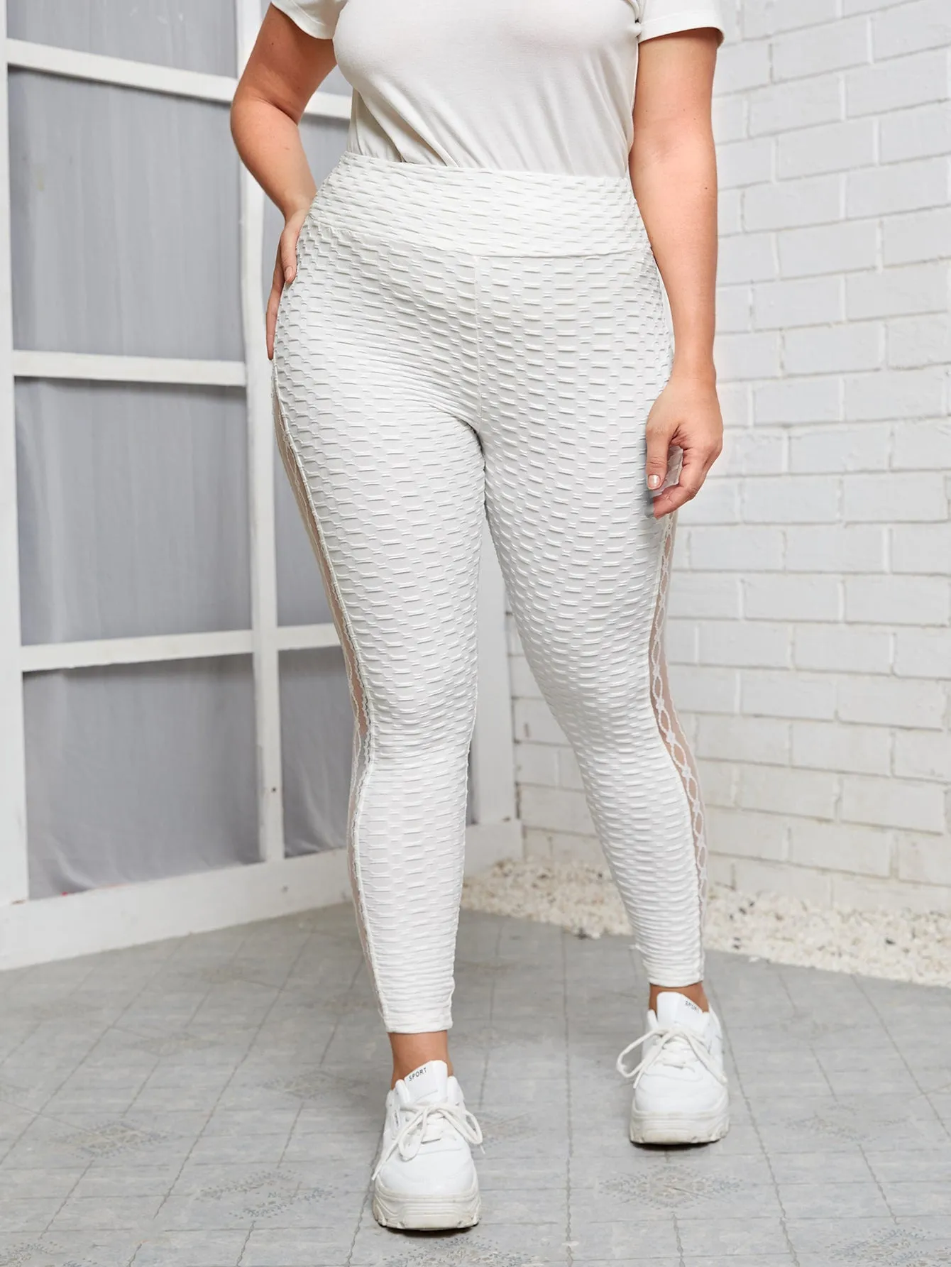 Contrast Lace Long Plus Size Leggings