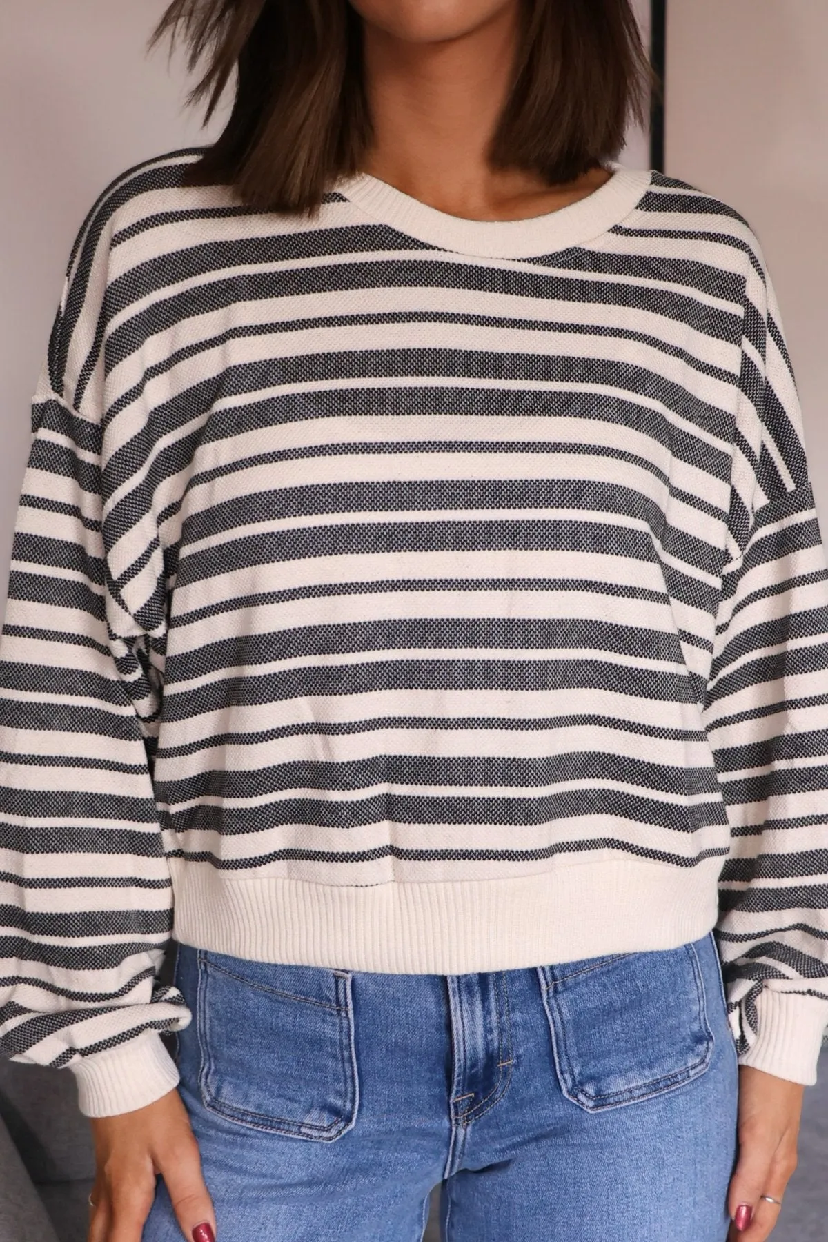 Cream and Black Striped Lounge Sweater