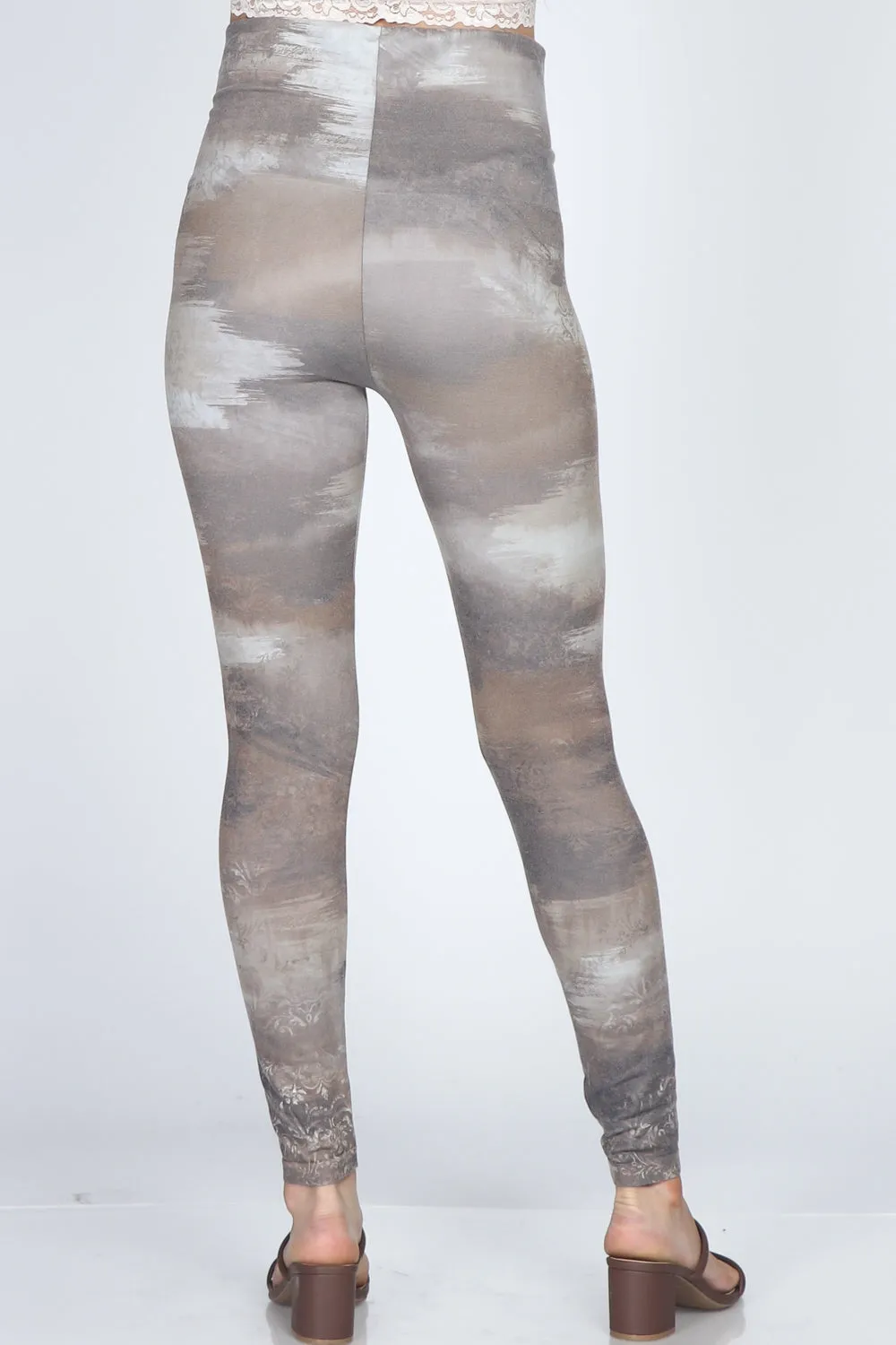 Damask Hem Sandy Camo Print Leggings