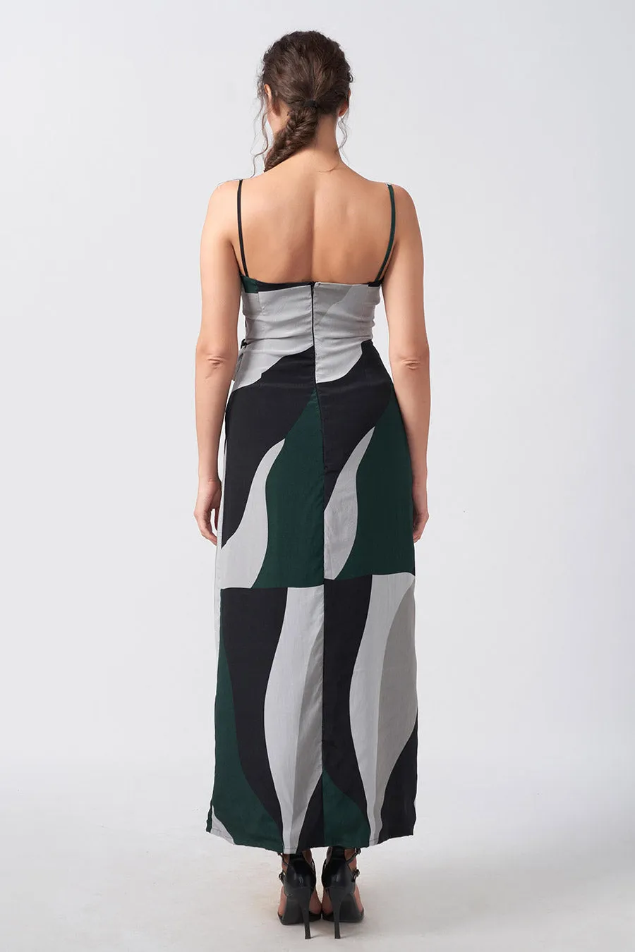 Dark Green Abstract Printed Wrap Dress