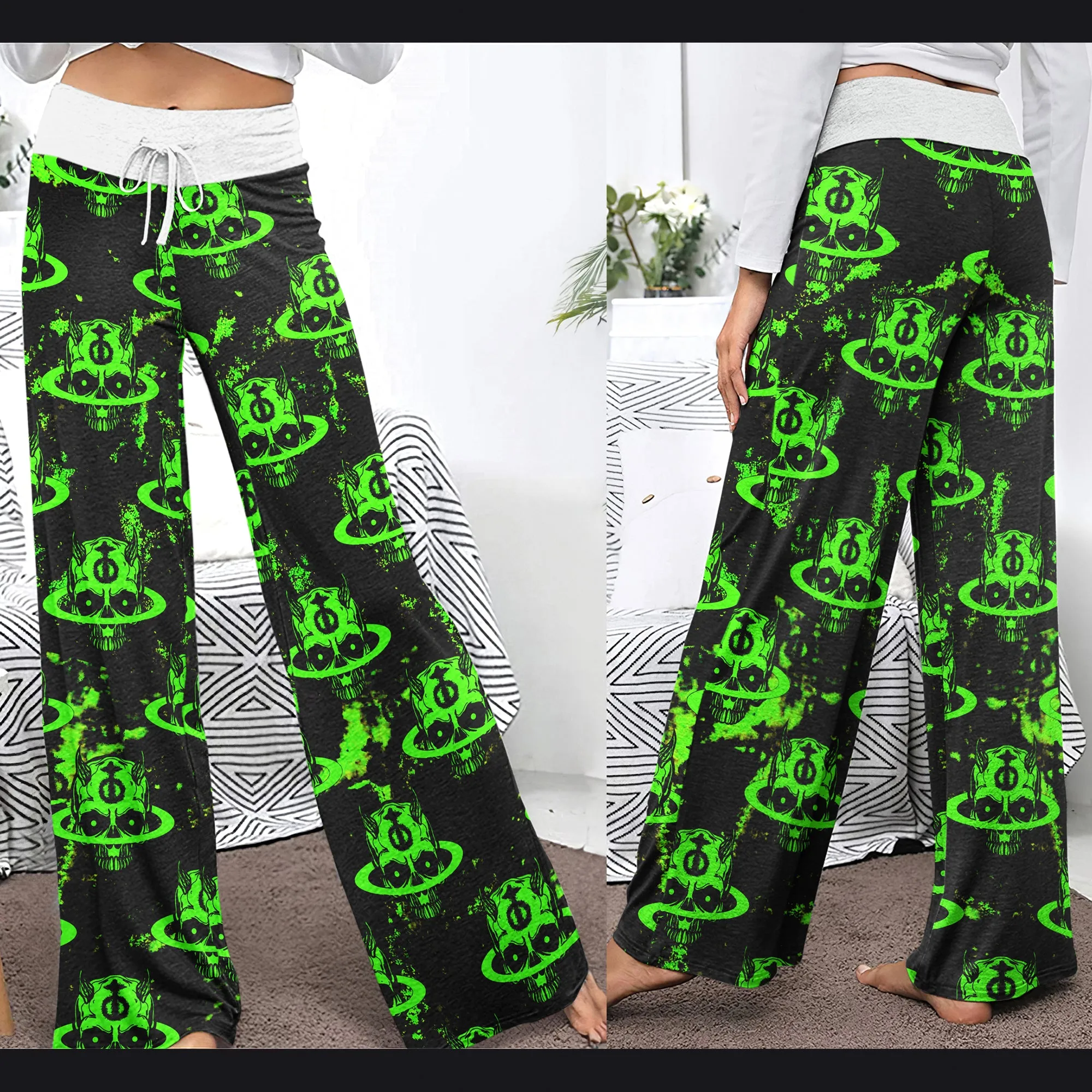 Dark Green Devil Art Women's High-waisted Wide Leg Pants