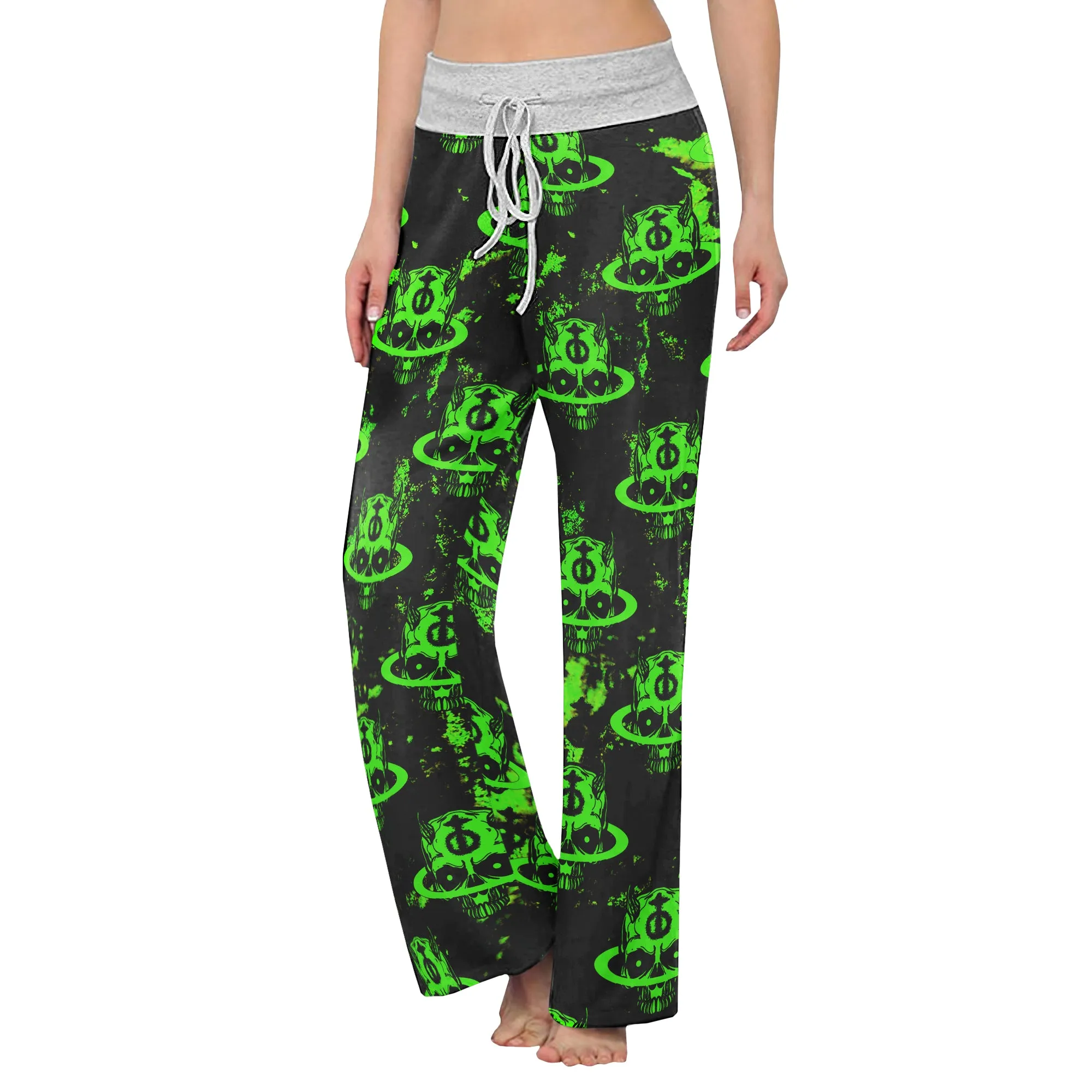 Dark Green Devil Art Women's High-waisted Wide Leg Pants